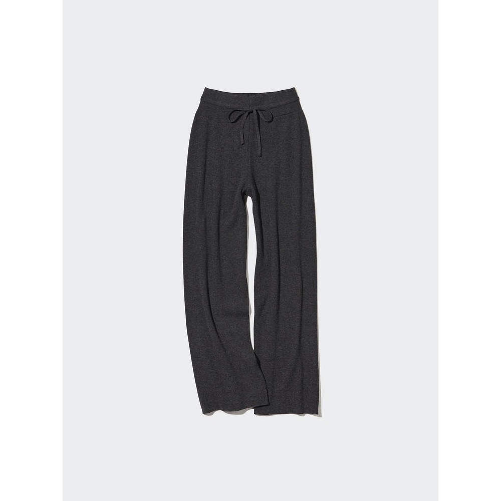 Uniqlo Ribbed Knit Wide Leg Pants Dark Gray Drawstring Loungewear XS 461317